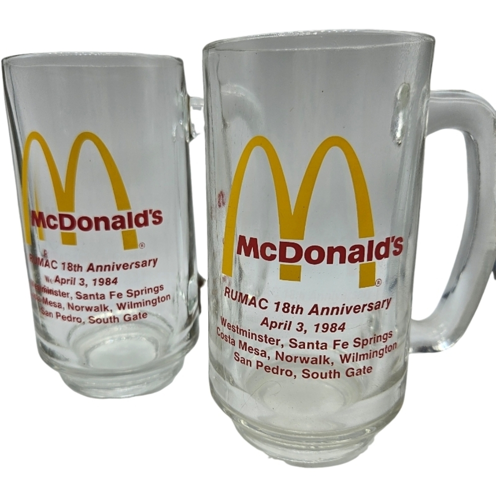 👍1984 McDonald's RUMAC 18th Anniversary Mugs Set of 2 dated 4/3/84